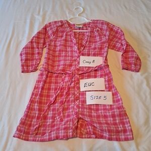 Crazy 8 girls size 5 pink plaid dress, matching belt EUC